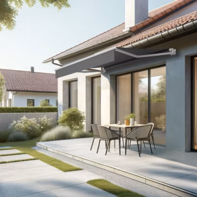 Store banne loggia LOCUS 2,50×1,50m (Motorisé à Télécommande – Gris Graphite – Blanc)