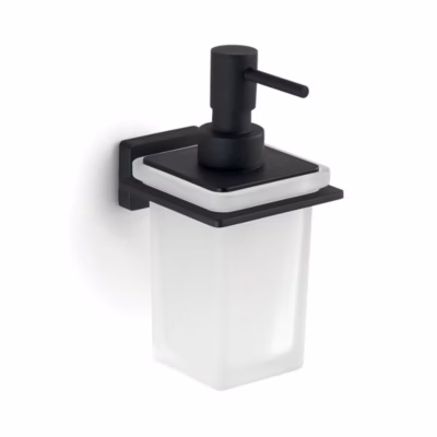Distributeur De Savon En Verre Dépoli Et Acier Inoxydable Noir Mat Atene