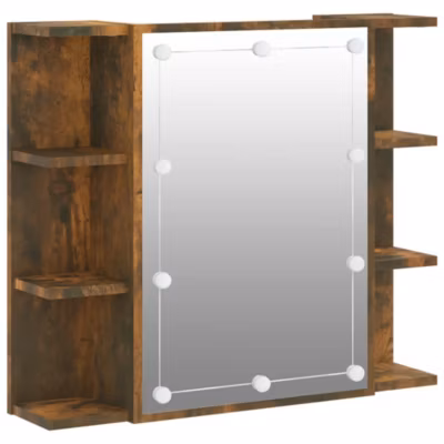 Armoire Murale à miroir LED, Armoire de Toilette, Meuble Salle de Bain Chêne fumé 70×16,5×60 cm