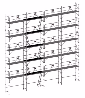 Echafaudage fixe de façade 156m² – Structure et planchers + Garde-corps – DUO156GC-SP