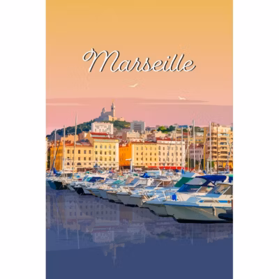Tableau sur toile illustration port de marseille 30×45 cm Fabriqué en France