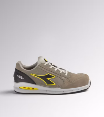Chaussures de sécurité basses RUN NET AIRBOX LOW S3 SRC Diadora – croûte cuir velours, pointe alu 200J, semelle D-LIGHT