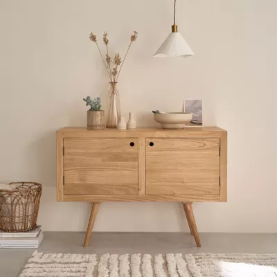 Commode en bois massif 120 cm 2 portes