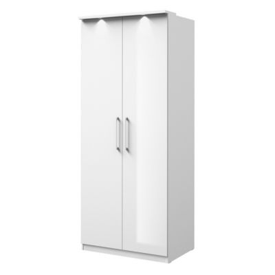 Armoire 2 portes pour dressing collection MODULO coloris blanc avec LED et pack 3 étagères inclus.