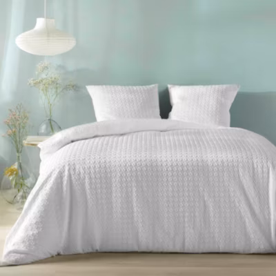 Housse de couette 240×220 + 2 taies gaufrées blanche