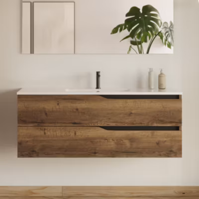 Meuble de salle de bain 120cm simple vasque – sans miroir – 2 tiroirs – tabaco (bois foncé) – LUNA