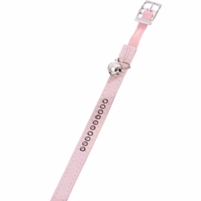 Collier 30 cm par 11 mm, rose clair avec strass et clochette pour chat