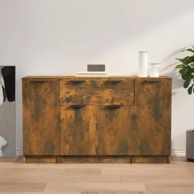3115833 vidaXL Buffets 3 pcs Chêne fumé Bois d&rsquo;ingénierie