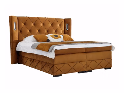 Lit continental Baltimore 187, Double, Jaune, Tissu, Disponible