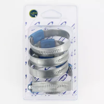 Blister de 5 colliers de serrage à vis sans fin 12 mm « ABA » 32 à 50 mm