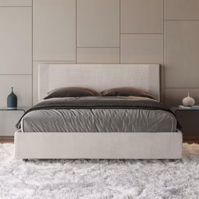 Lit rembourré sans sommier 160×200 tissu Labirinto 01 blanc Rosal