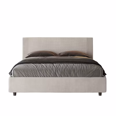 Lit coffre rembourré 160×210 tissu Labirinto 01 blanc Rosal