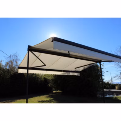 Store double pente GARDEN Gris Anthracite 5mx3mx2 Motorisé à télécommande – Toile Ecrue