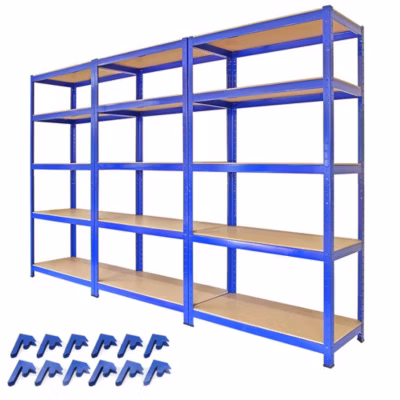 Monster Racking – Lot de 3 Rayonnages T-Rax en Acier Bleu 90cm x 45cm x 180cm & Connecteurs de Baies