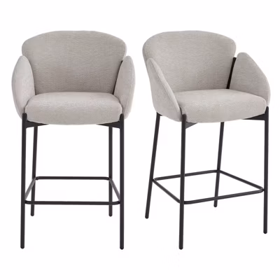 CANDICE-Fauteuil de bar en tissu Luxury Grège(x2)