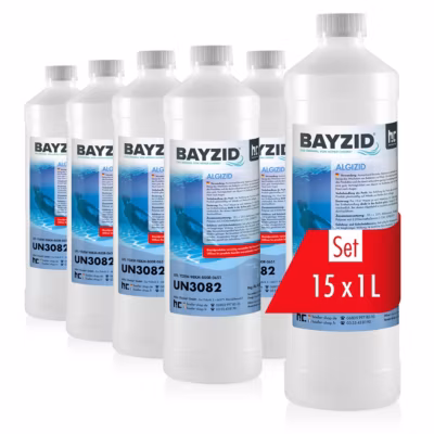 Anti-algues Bayzid 15 x 1 L, Algicide Préventif Pour Piscines Contre Algues, Champignons Et Bactéries