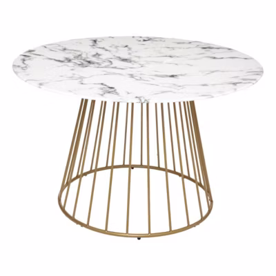 Table à manger Rayo – plateau verre trempé effet marbre – blanc D120 cm – Atmosphera