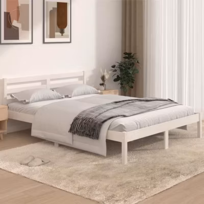 vidaXL Cadre de lit Bois massif de pin 140×190 cm Blanc 810411