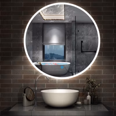 Miroir de salle de bain rond 70x70cm LED tricolore anti-buée + mémoire + dimmable, AICA SANITAIRE