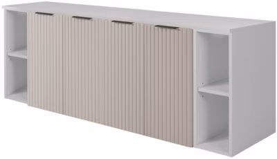 Meuble sous vasque à 4 portes FLOW CACHEMIRE 160 cm avec 2 x l&rsquo;étagères – extensions et plan BLANC