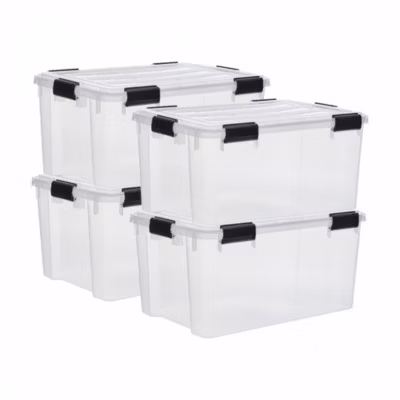 Iris Ohyama, Boite de Rangement Hermétique, 50L, Lot de 4, Transparent, DDAT-L