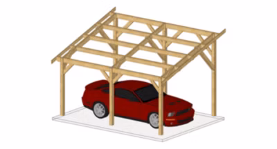 Carport monopente 350cmx650cm Bois DOUGLAS Français label PEFC (Charpente – Auvent – Abri voiture) surface 23 m²