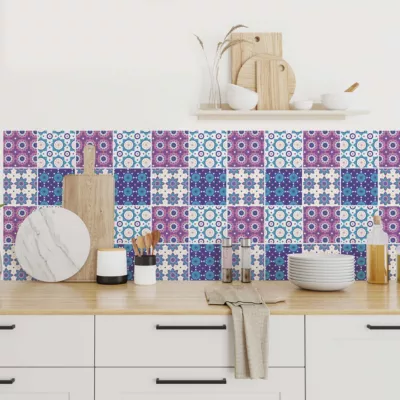 Stickers carrelage carreaux de ciment mauve 20x20cm – Kit de 24