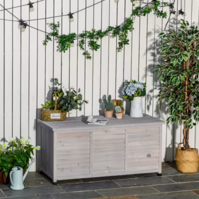 Armoire de Jardin – Cabane de Rangement en Bois de Pin, Résistant aux Intempéries, Rangement Outils, Gris Clair – 127x56x60 cm