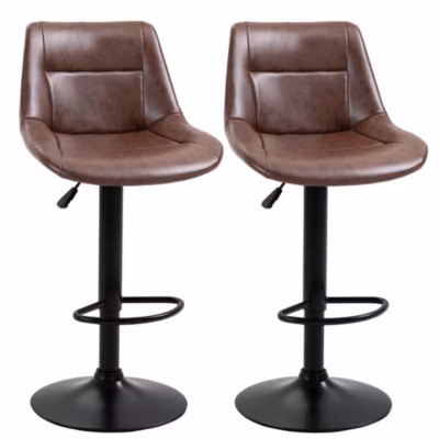Lot De 2 Tabourets De Bar – Réglables, Pivotants, Simili Cuir Brun