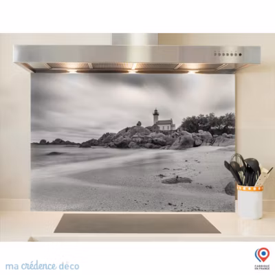 Crédence cuisine fond de hotte Phare de Pontusval – Verre trempé – L 70 cm x H 60 cm – MaCrédenceDéco