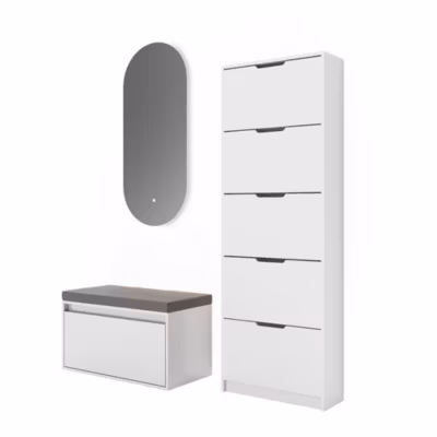 Vicco Meuble à chaussure Blanc 3 pièces, avec miroir LED et banc