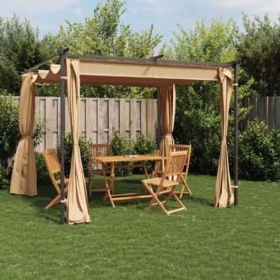 ZMH Tonnelle Avec Rideaux 3×3 M Taupe Acier