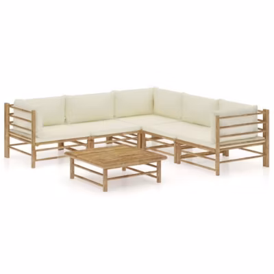 vidaXL Salon de jardin 6 pcs avec coussins blanc crème Bambou
