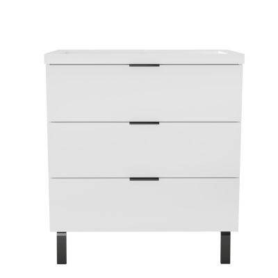 Meuble de salle de bain mural avec pieds 80 cm Blanc – 3 tiroirs, lavabo (jointless & résistant), AICA Sanitaire