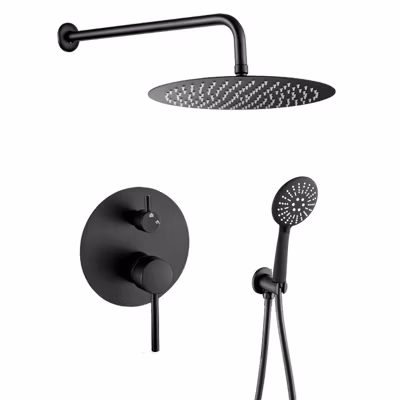 Ensemble de douche mural monocommande BORACAY noir mat rond diam 25cm
