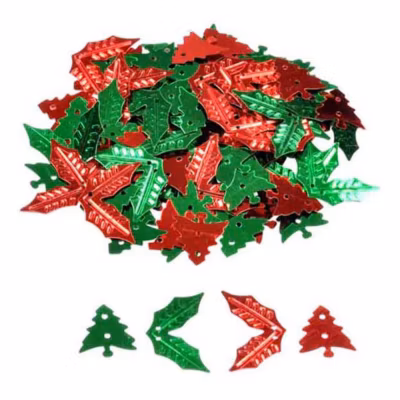 Lot de Sequins Noël « Houx & Sapins » 40g Rouge & Vert