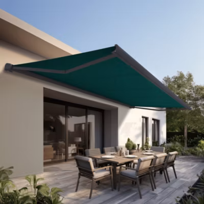 Store banne Coffre intégral PROTECT 2 Gris Anthracite 6×3,5m Motorisé à télécommande – Toile Vert