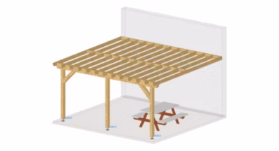 Carport pergola adossée 600cmx450cm Bois DOUGLAS Français label PEFC (Charpente-Auvent – Abri terrasse) surface 27 m²