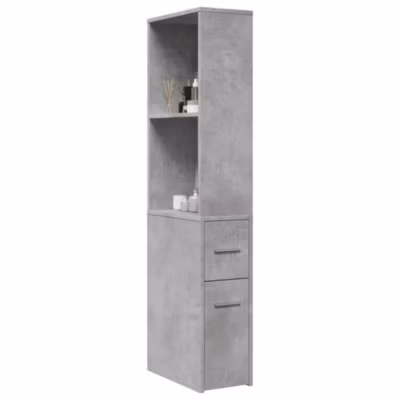 Armoire de salle de bain-Meuble de salle de bain étroite avec roulettes gris béton 791099