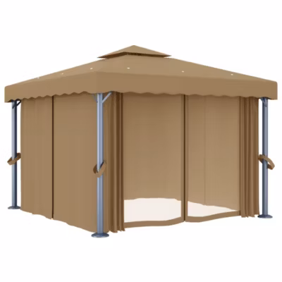 ZMH Tonnelle Avec Rideau 3×3 M Taupe Aluminium