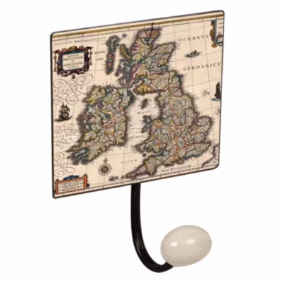 Porte manteau mural en métal design Classique Vintage marron décoration CARTE DU MONDE avec 1 CROCHET en porcelaine
