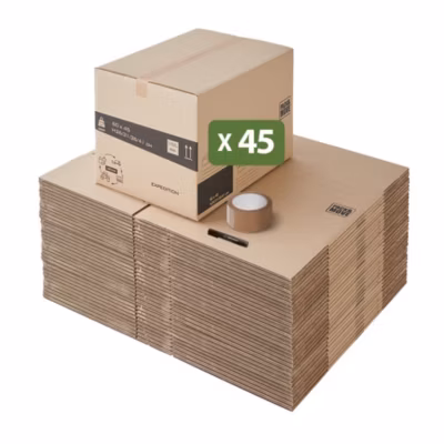 Lot 75 cartons déménagement hauteur modubale : variable – 50 x 40 x 20-30 cm – Poignées renforcées – 3 adhésifs offerts
