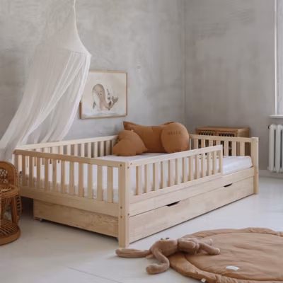 Lit 140×200 barrière sommier et tiroir inclus Agnès Bois