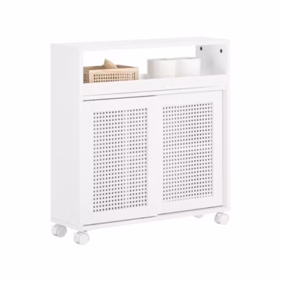 Armoire WC Toilettes Compact Roulante avec 2 Portes Coulissantes, BZR119-W, SoBuy