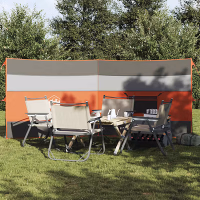 Brise vent de camping gris et orange 340×130 cm imperméable
