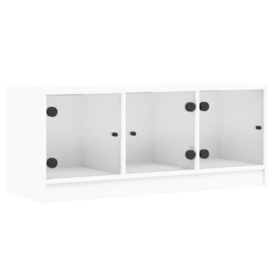 Prolenta Premium –  Meuble TV avec portes en verre blanc 102x37x42 cm