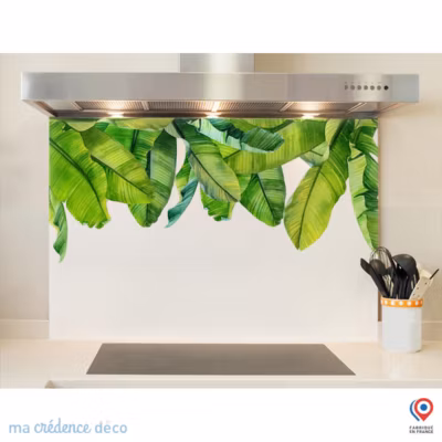Crédence cuisine fond de hotte feuillage et Jungle – Verre trempé – L 90 cm x H 50 cm – MaCrédenceDéco