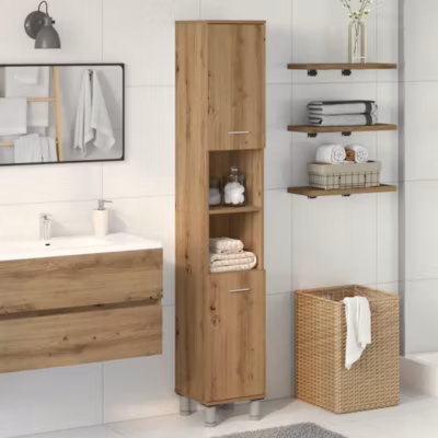 Armoire de salle de bain-Meuble de salle de bain chêne artisanal 30x30x179 cm 203296