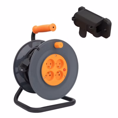 Enrouleur 4 prises 25m + coupe-circuit + support Zenitech