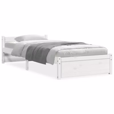 Lit simple, Lit adulte, Cadre de lit sans matelas blanc bois massif 90×190 cm
